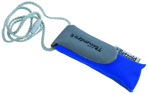 Tellimero opbergtasje met koord in blauw en grijs, formaat 15 x 4,5 x 3 cm, beschermt de sprekende pen.