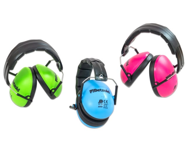 Kleurrijke Kindergehoorbeschermers in groen, roze en blauw, geschikt voor klassenmanagement en speciale behoeften.