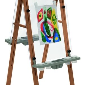 Dubbelzijdige ezel voor buiten van houtkunststof-composiet, inclusief 8 verfbekers en een kleurrijke tekening.