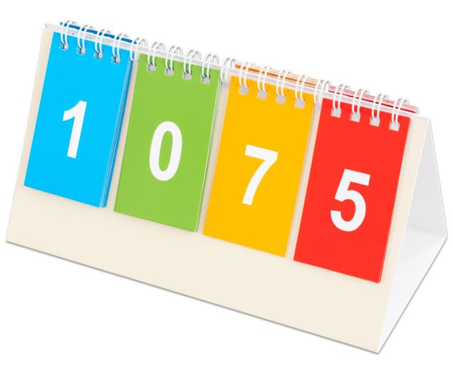 Flipover Decimalen met kleurrijke cijfers 1, 0, 7, 5 voor het leren van decimale plaatswaarden.