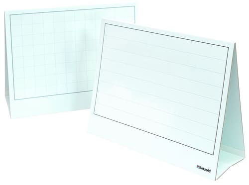Gelineerd magneetbord met blanco achterkant, formaat 46 x 37,5 cm, staand op een standaard.