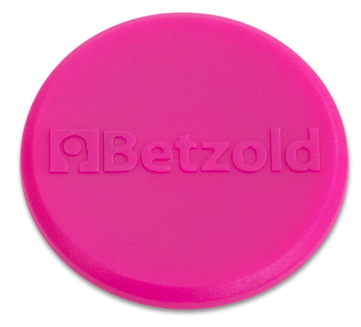 Roze magneten van 3 cm, set van 10 stuks, met het logo van Betzold, geschikt voor gebruik op het bord.