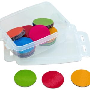 Kleurige magneetset van 42 stuks in een doorzichtige doos, met ronde schijven in diverse kleuren.