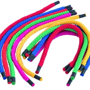 Korte regenboog touwen in diverse kleuren, set van 12, gemaakt van 100% katoen, ideaal voor sport- en bewegingslessen.