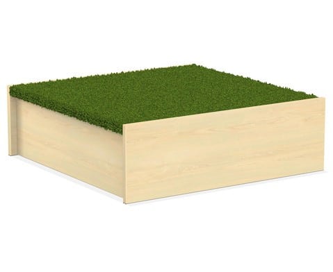 Speelplatform vierkant 75x75cm met groene kunstgrasbedekking, ideaal voor kinderen om te ontdekken en samen te spelen.