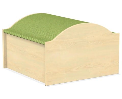Speelplatform heuvel 75x75cm met groene toplaag, stevige antisliprand en moderne uitstraling, geschikt voor kinderopvang.