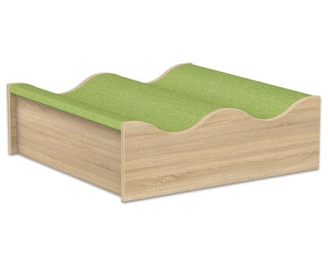 Speelplatform dubbele heuvel 75x75cm met groene bulten, ideaal voor klimmen en evenwicht, gemaakt van hout.