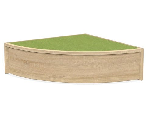 Speelplatform kwart cirkel 75x75cm met groene kunstgras toplaag en stevige antisliprand voor stabiliteit.