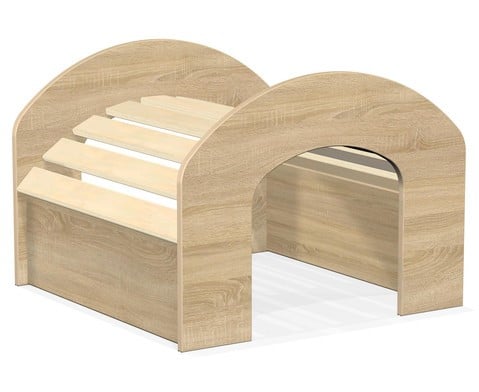 Speelplatform tunnel 75x75cm met geïntegreerde tunnel en trappen, ideaal voor kinderen om te kruipen en ontdekken.