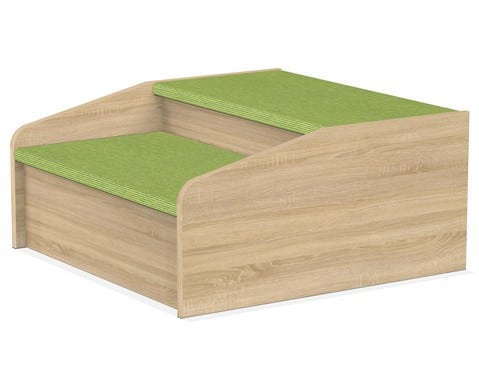 Speelplatform met trap van 75x75 cm, voorzien van groene treden voor veilige klimervaring voor jonge kinderen.