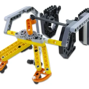 Dash Robot Gripper Kit met gele en oranje grijpers, zwart en grijs frame, geschikt voor programmeren en robotica.