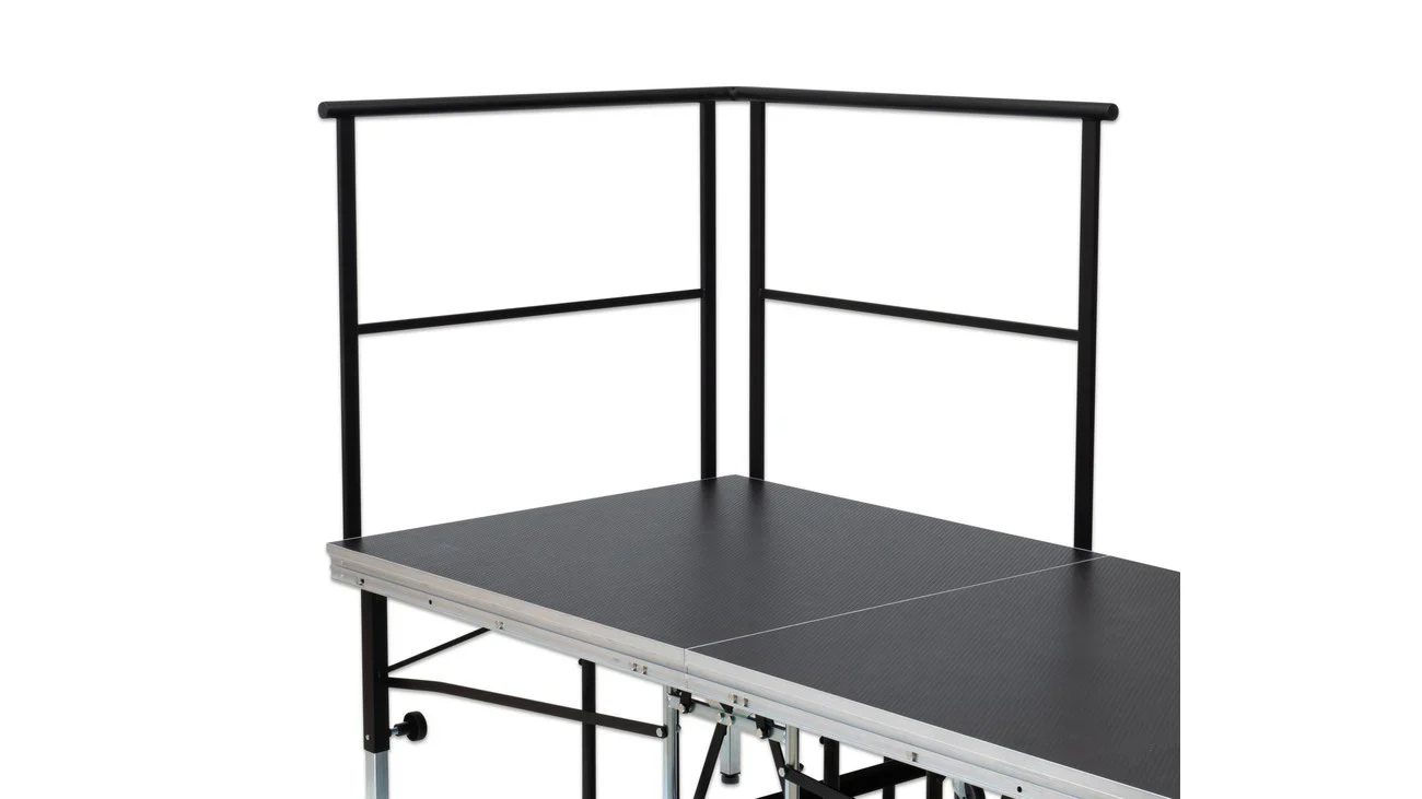 Zwarte Reling Speedi Vario van 125 cm, geschikt voor leerplein en kantine meubilair, met stevige constructie.