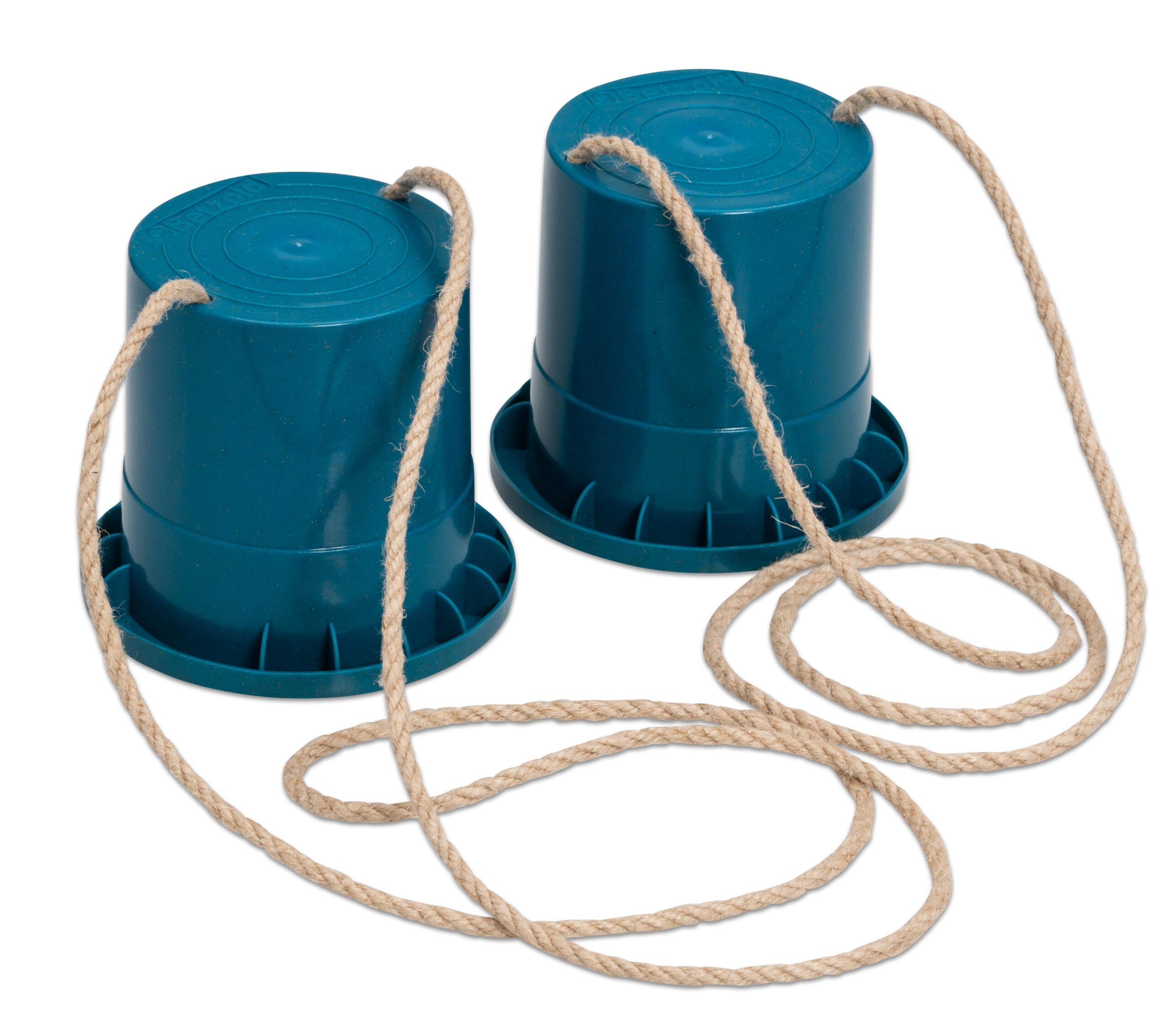 Blauwe Tree Nside wandelaars, twee plastic voetensteunen met touw, geschikt voor kinderen en spelactiviteiten.