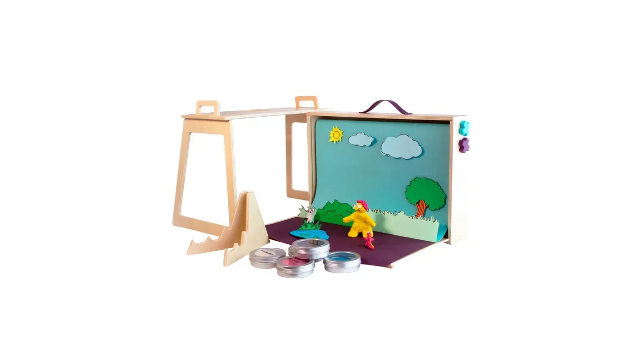 Piximakey Animatie Studio Set met diorama, knutselmaterialen en figuren voor het maken van animatiefilms.