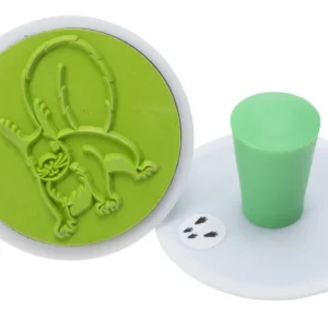 Giant Stamp Animal Tracks, set van 12 stuks, met een diameter van 7,5 cm, inclusief een groene stempel met dierenafdruk.