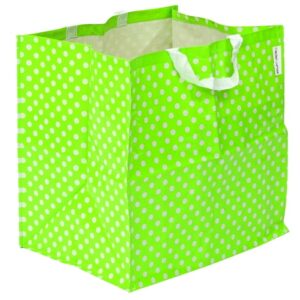 Vouwbare, lichtgewicht groene tas met witte stippen en stevige handvaten, afmetingen 50 x 60 x 45 cm.