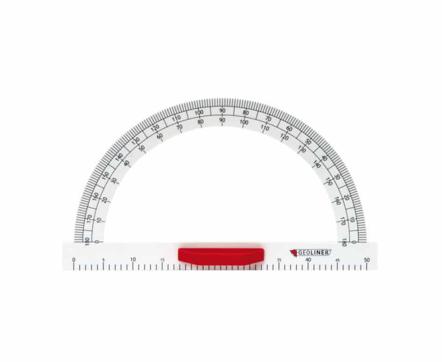 Geoliner halve cirkel van 50 cm met duidelijke schaalverdeling en een rode markering voor precisie.
