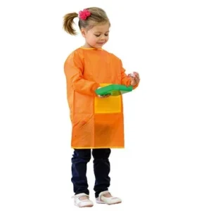 Set van 10 creatieve schorten in maat S, oranje, met lange mouwen en een zak aan de voorkant. Geschikt voor verven.