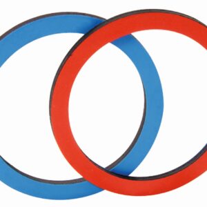 Magnetische ringen in blauw en rood, ontworpen voor kinderen om magnetische krachten te ontdekken en te leren over aantrek...