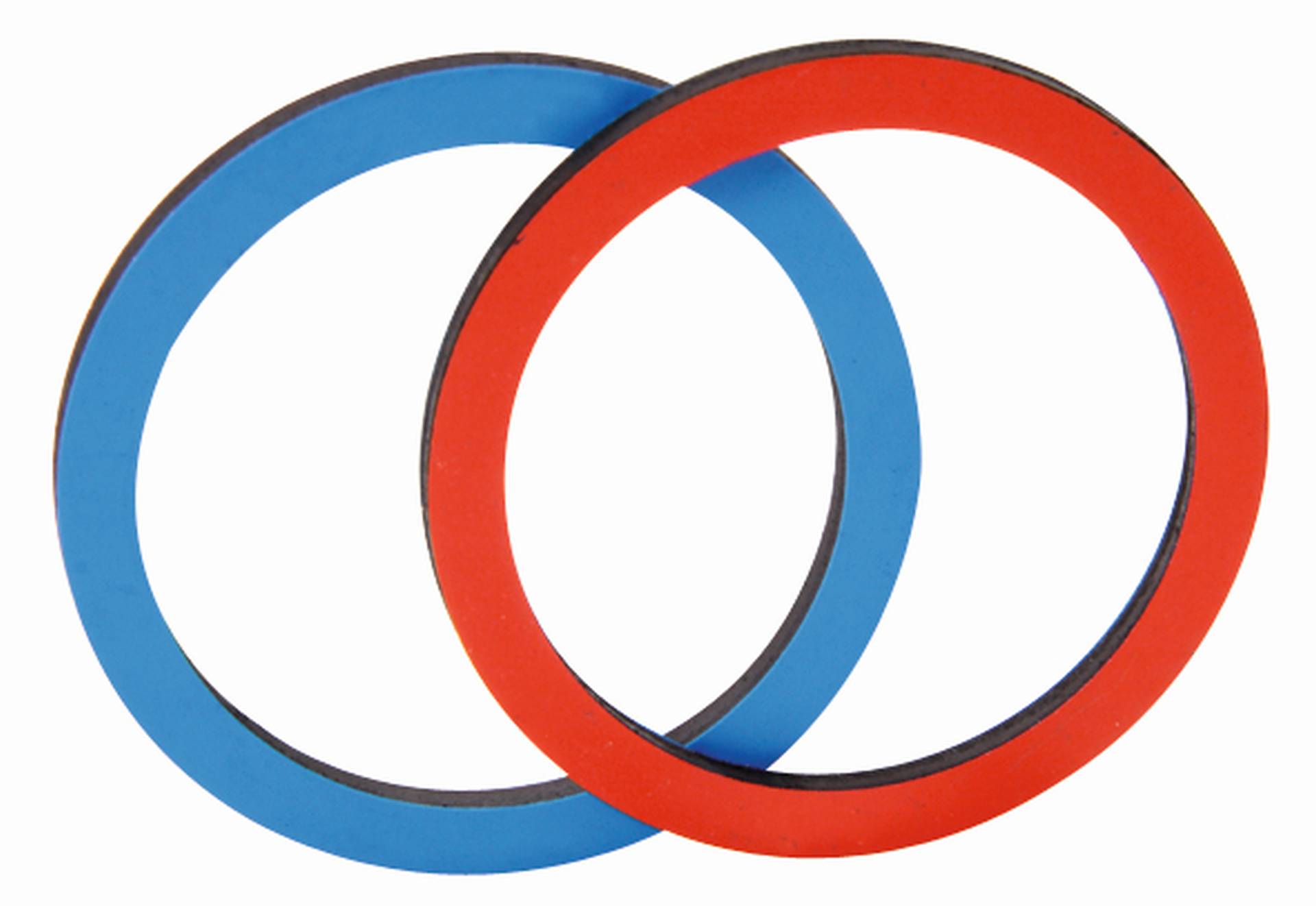 Magnetische ringen in blauw en rood, ontworpen voor kinderen om magnetische krachten te ontdekken en te leren over aantrek...