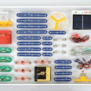 Experimenten bouwdoos elektro met kleurrijke componenten voor het bouwen van schakelingen, lampjes en motoren.