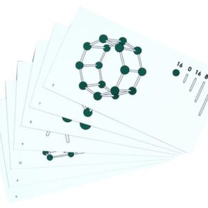 Oefenkaarten set van 10, dubbelzijdig bedrukt, met 3D vormen en geometrische structuren voor ruimtelijk inzicht.