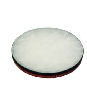 Handtrommel van 25 cm met een witte huid en zwarte rand, geschikt voor muziekeducatie en ritmische oefeningen.