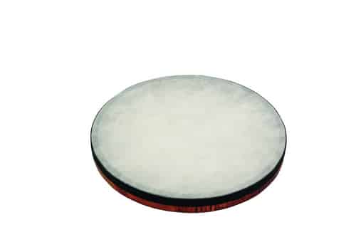 Handtrommel van 25 cm met een witte huid en zwarte rand, geschikt voor muziekeducatie en ritmische oefeningen.