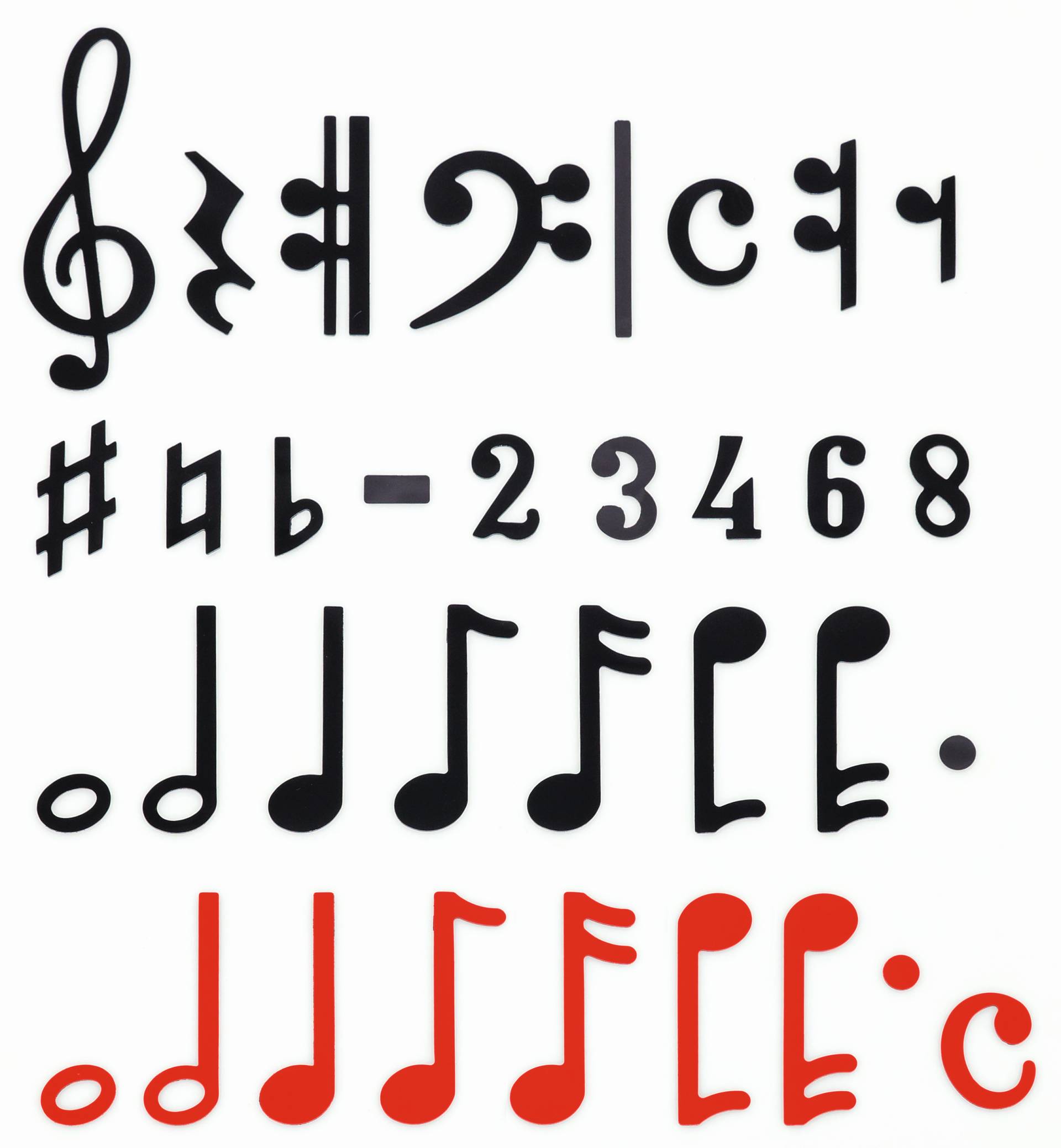 Magnetische noten set met 240 kleurrijke en verschillende vormen noten en symbolen voor muziekonderwijs.