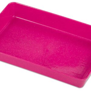 Kleine roze sorteerschaal, rechthoekig, geschikt voor opbergen en sorteren van materialen.