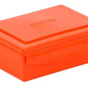 Medium opbergdoos van 1,5 liter in feloranje kleur, met een deksel en handvat voor eenvoudig opbergen.