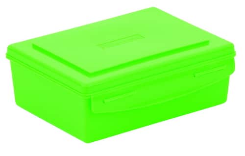 Groene opbergdoos van 1,5 liter, medium formaat, met een deksel en handvat voor eenvoudig openen en sluiten.