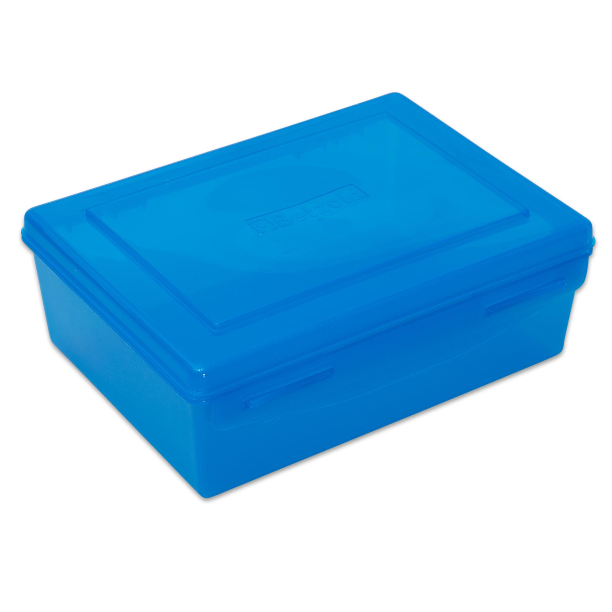 Transparante blauwe doos van 1,4 liter met een deksel, ideaal voor opslag en organisatie.