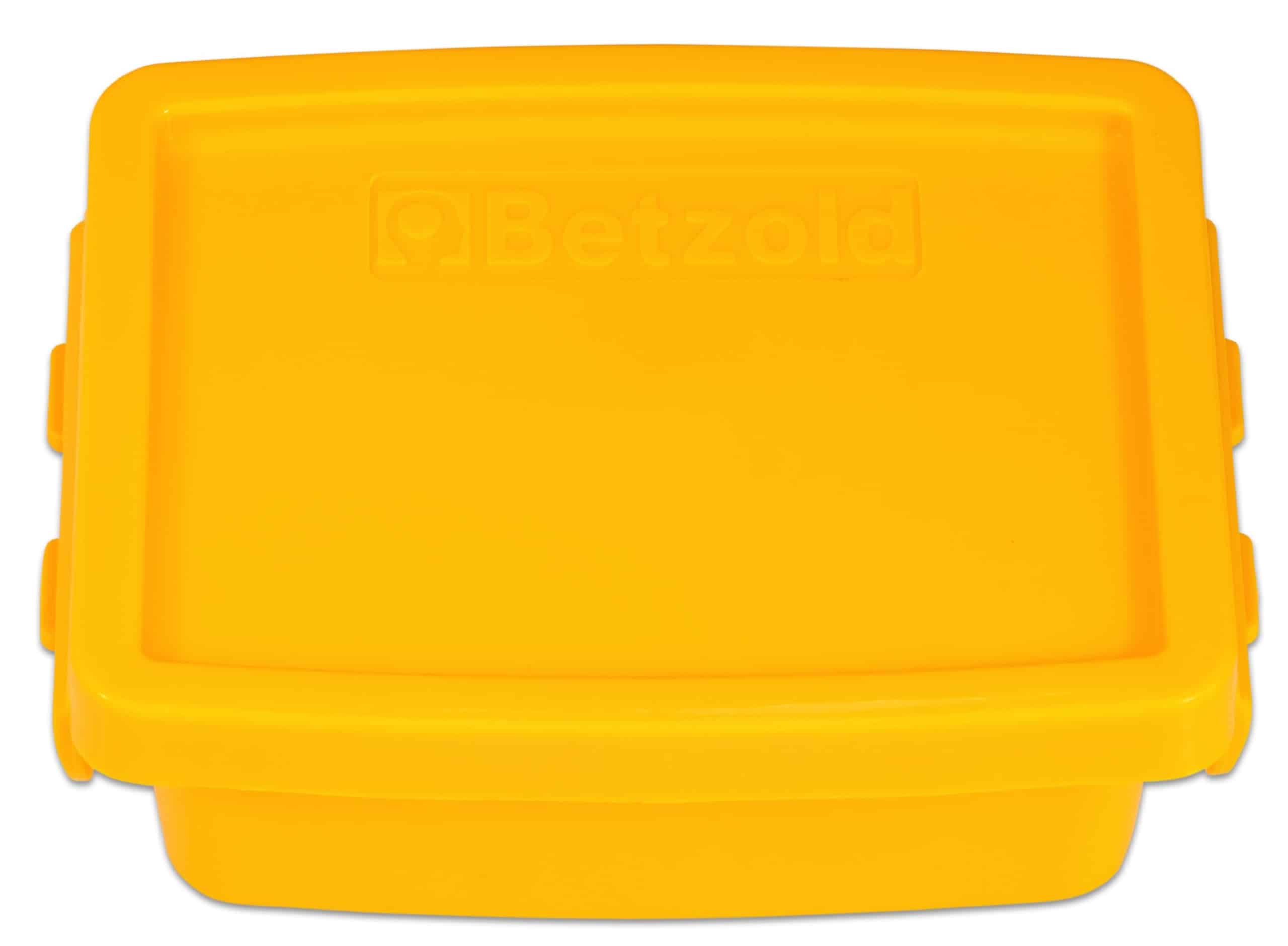 Mini opbergdoos van 200ml in felgeel met een stevige deksel, ideaal voor sorteren en opbergen.