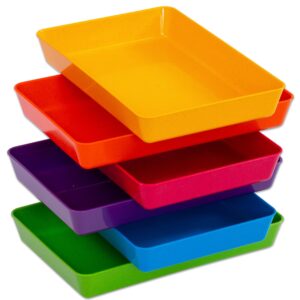 Set van 6 gekleurde sorteerschalen in oranje, rood, paars, blauw en groen, afmetingen 26 x 18 x 12 cm.
