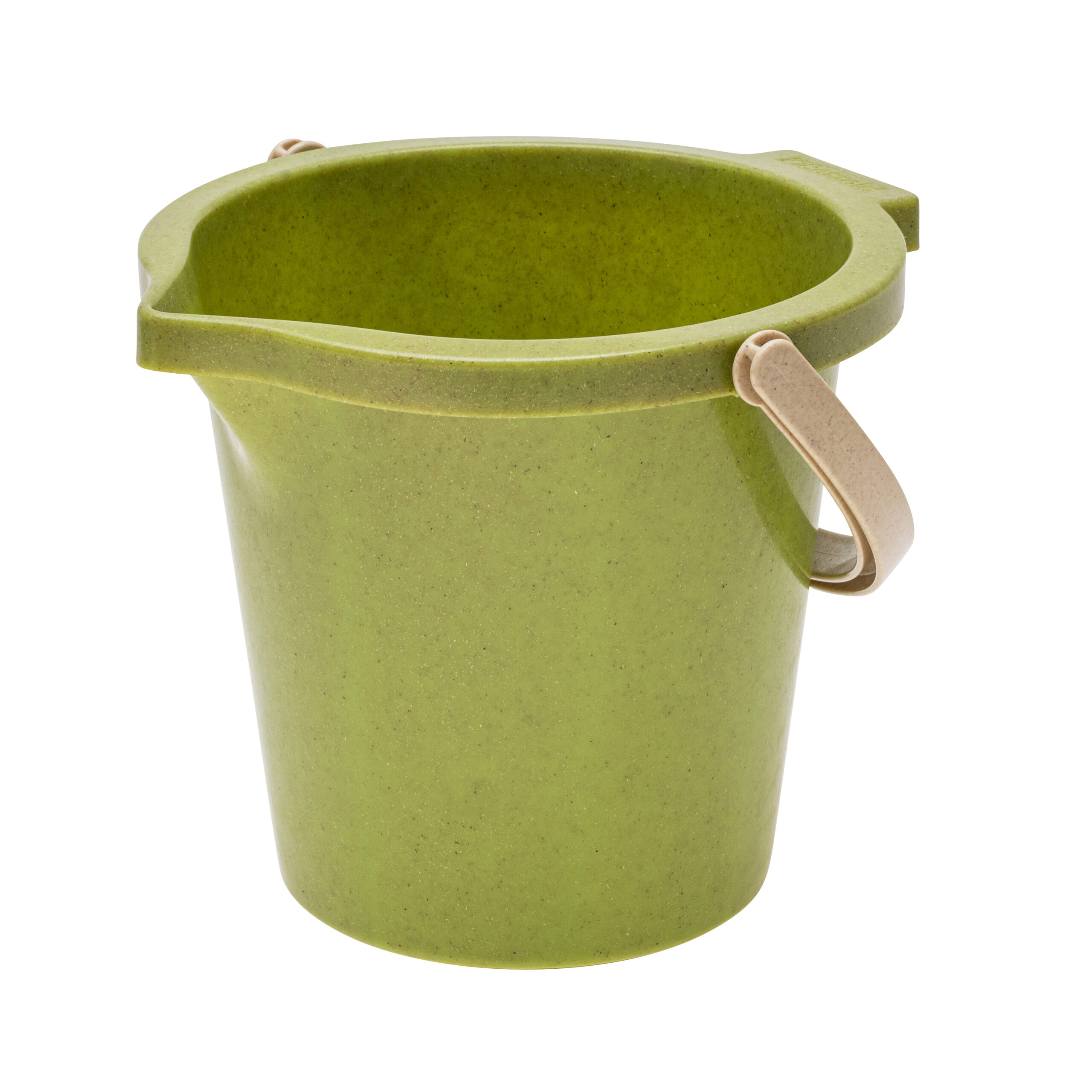 Groene emmer van Emmer treeNside Groen met leren handvat, ideaal voor tuin- en huishoudelijke taken.