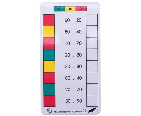 Kaart met sommen en kleurcoderingen voor het Cube Control-set 6-ex. tot 100, voor zelfcontrole van antwoorden.