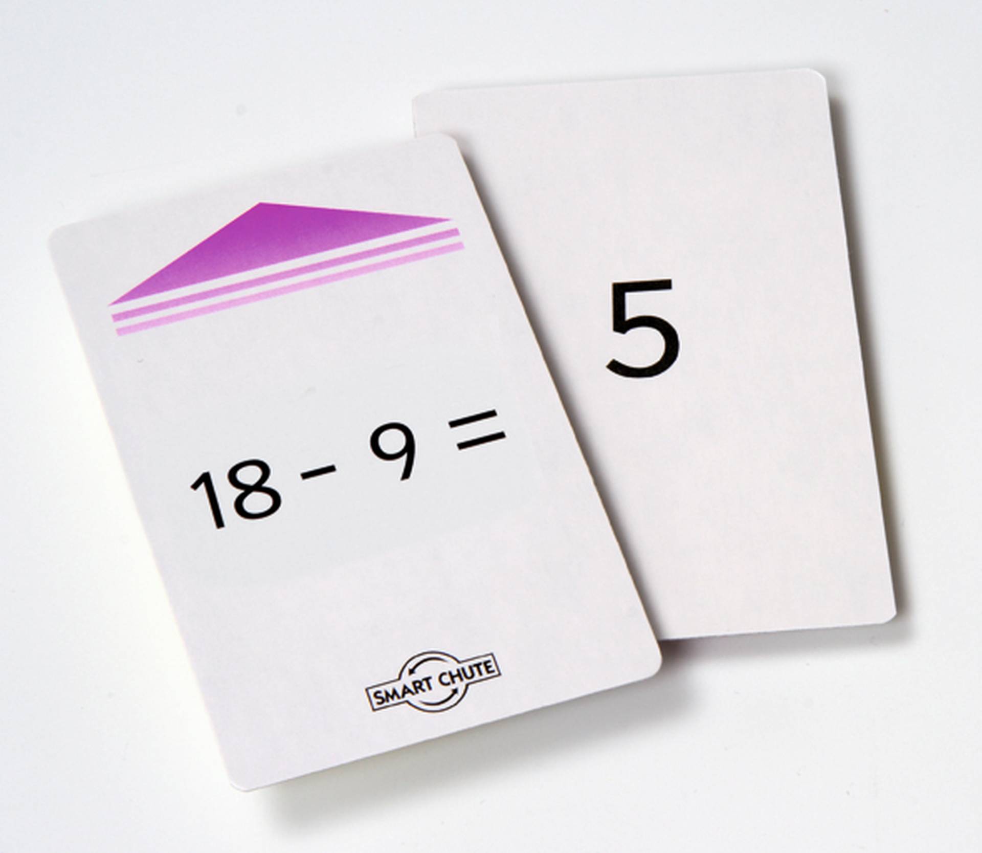 Magische hoed kaartjes voor aftrekken van -2 tot -9, met voorbeeld 18 - 9 = 5, ideaal voor rekenlessen.