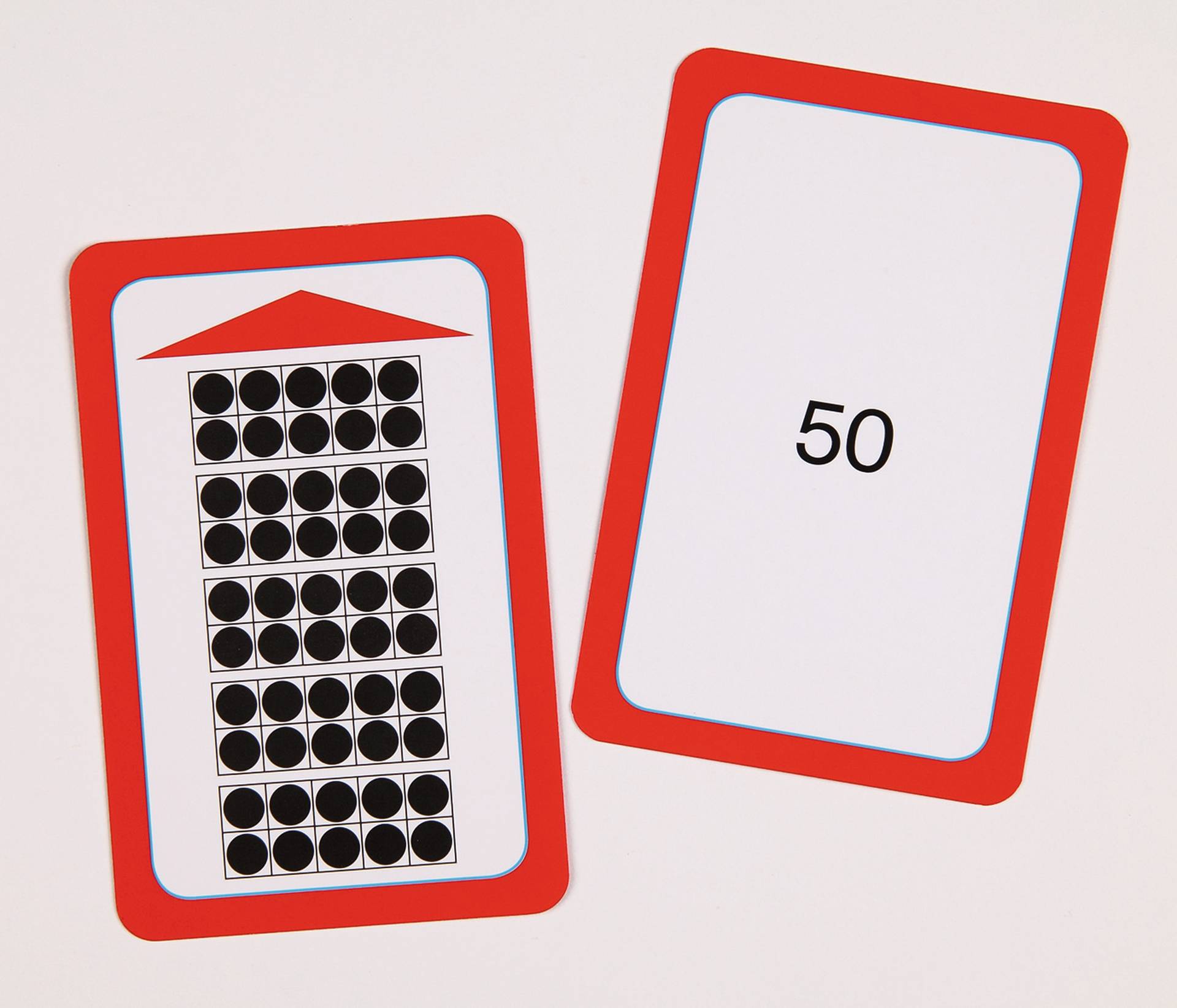 Magische Hoed kaartjes voor het tellen tot 50, met visuele getalreeksen en een kaart met het nummer 50.