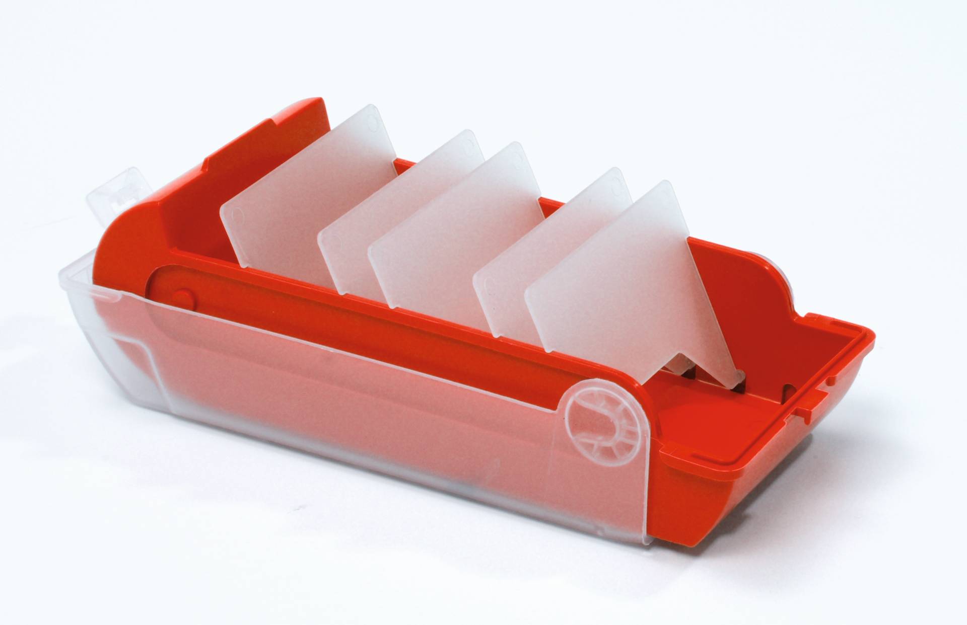 Magic Top Hat opbergdoos in rood met geruite, beschrijfbare en schoon te vegen kaarten voor educatief gebruik.