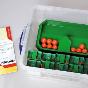 Rekendoos Multisplit Set met groene trays en oranje ballen, inclusief handleiding voor leerlingen en docenten.