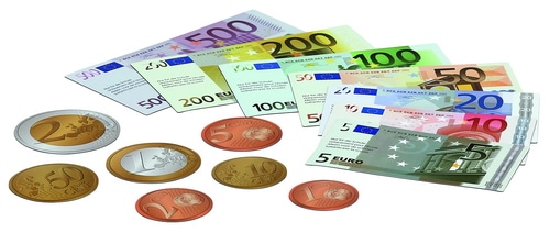 Magnetische euros met munten en biljetten in verschillende waarden, geschikt voor leren en spelen met geld.