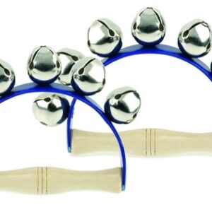 Handklok met houten handvat en 7 metalen belletjes, ideaal voor muziekles en creatieve expressie.