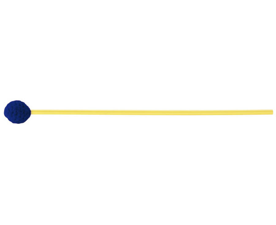Blauwe hamer met een ronde kop en gele steel, geschikt voor xylofoon en metallofoon.