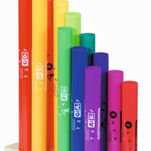 Boomwhackers standaard van massief vurenhout met kleurrijke buizen voor diatonische en chromatische compositie.