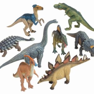 Dinosaurus deluxe set met 8 realistische figuren, waaronder T-rex, stegosaurus en velociraptor, voor fantasierijk spel.