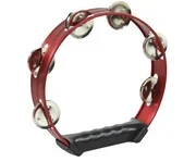 Rode tamboerijn met 6 metalen jingles en een ergonomische grip voor gemakkelijk spelen.