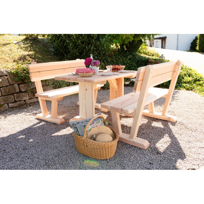 Douglas Zitgroep Massief met houten tafel en banken, ideaal voor buiten, duurzaam en weerbestendig.