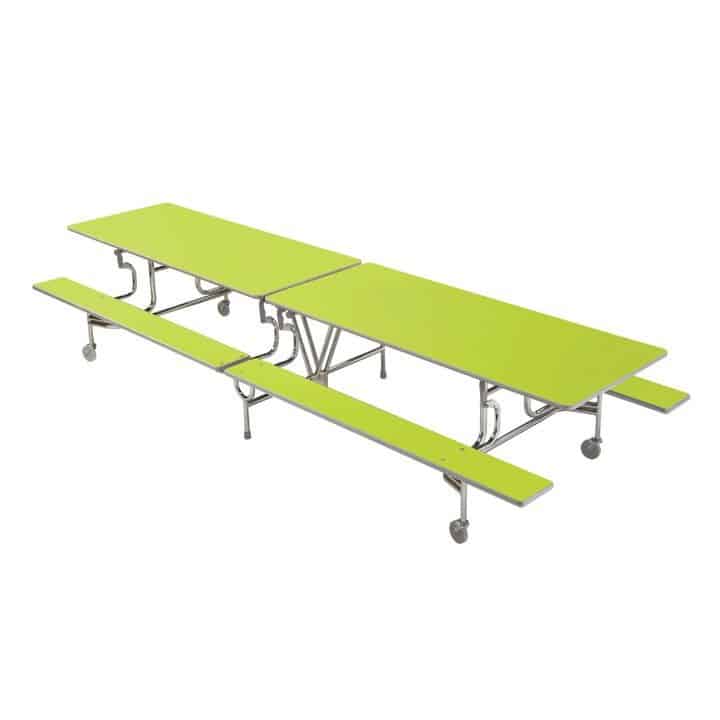 Sico vouwtafel met banken in helder groen, opklapbaar en wendbaar, ideaal voor scholen en kantines.