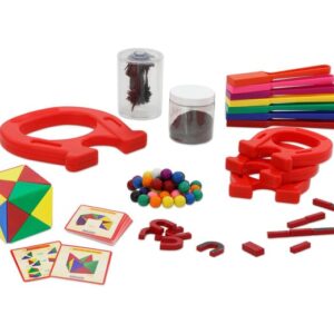 Experimenteerset met magneten, inclusief magneten, kleuren, kaarten en een dobbelsteen voor wetenschappelijke ontdekkingen.